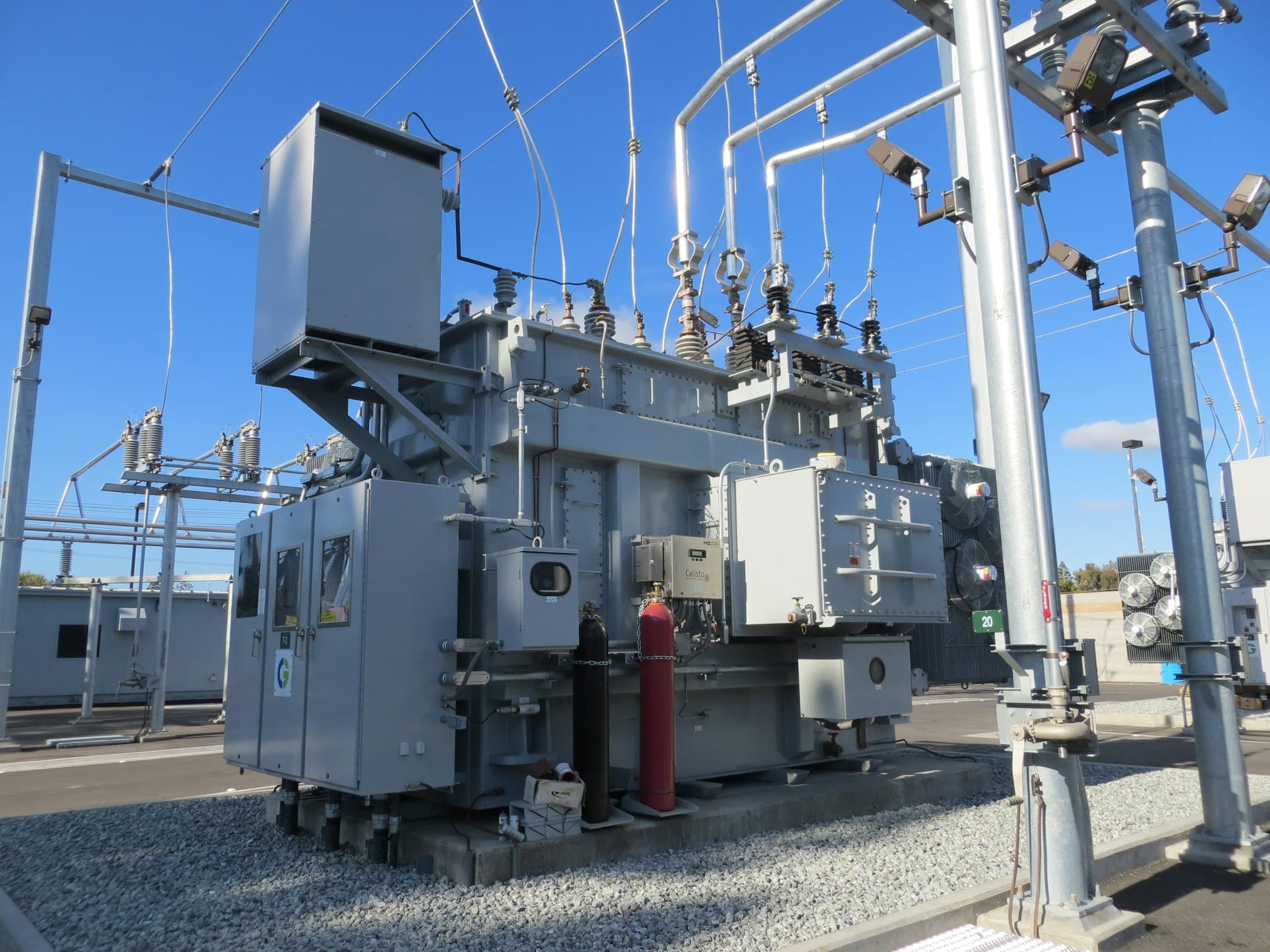 High-voltage transformer at a data centre substation
